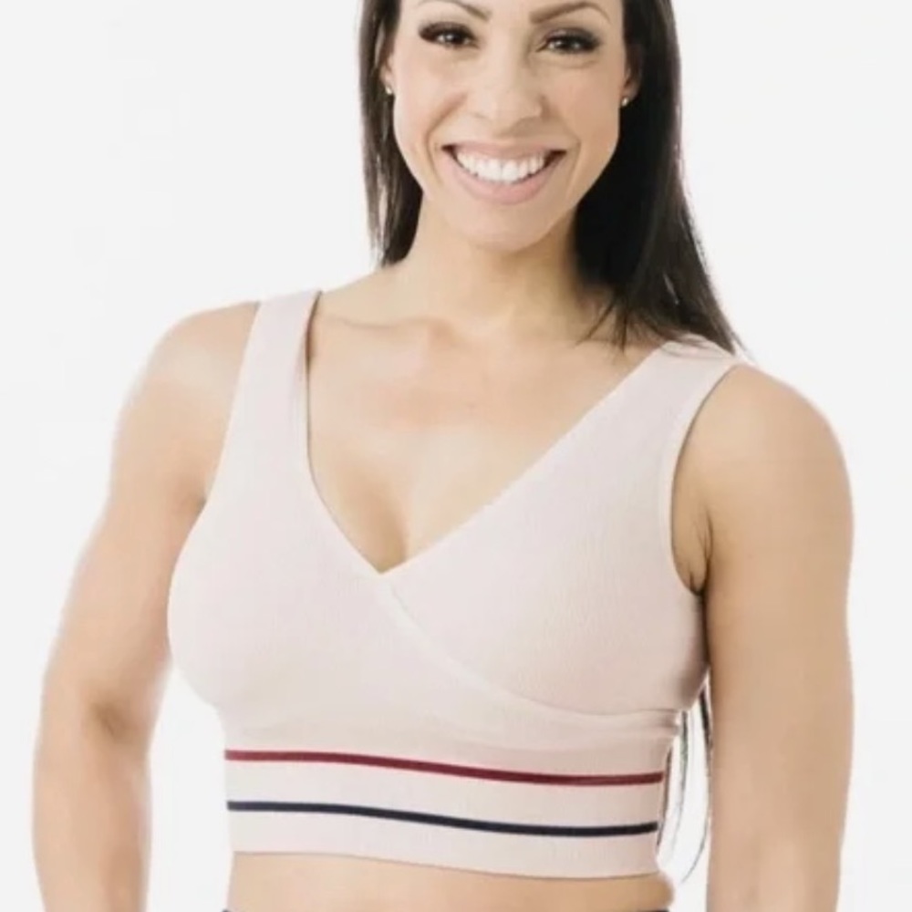 Zyia Active Blossom Waffle Stripe Sports Bra in Blush